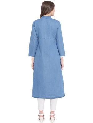 embroidered denim straight kurta - 16524411 - Standard Image - 3