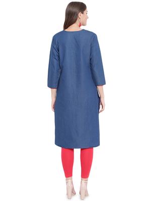 embroidered denim straight kurta - 16524413 - Standard Image - 3