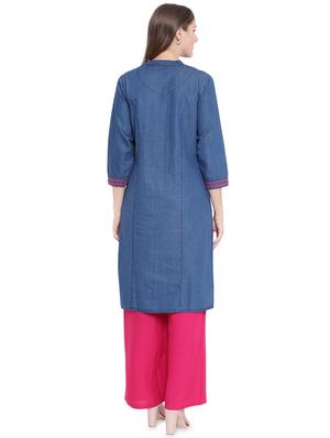 embroidered denim straight kurta - 16524414 - Standard Image - 3