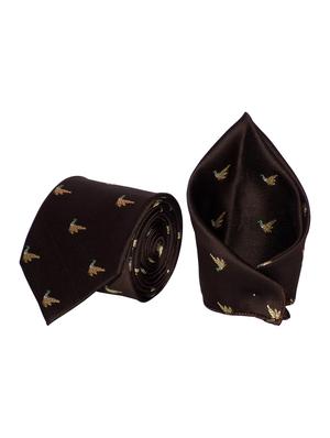 brown micro fiber tie and pocket square - 16524864 - Standard Image - 3