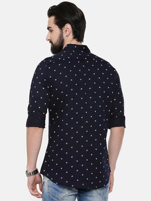 dark blue printed casual shirt - 16525609 - Standard Image - 3