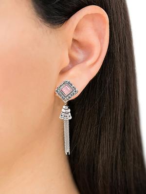 pink metal drop earring - 16525899 - Standard Image - 3