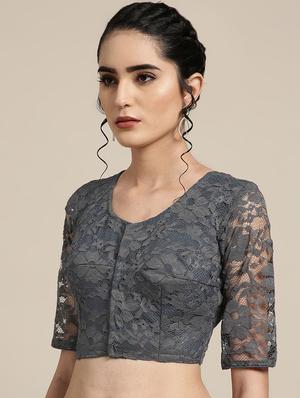 net solid saree with blouse - 16527679 - Standard Image - 3