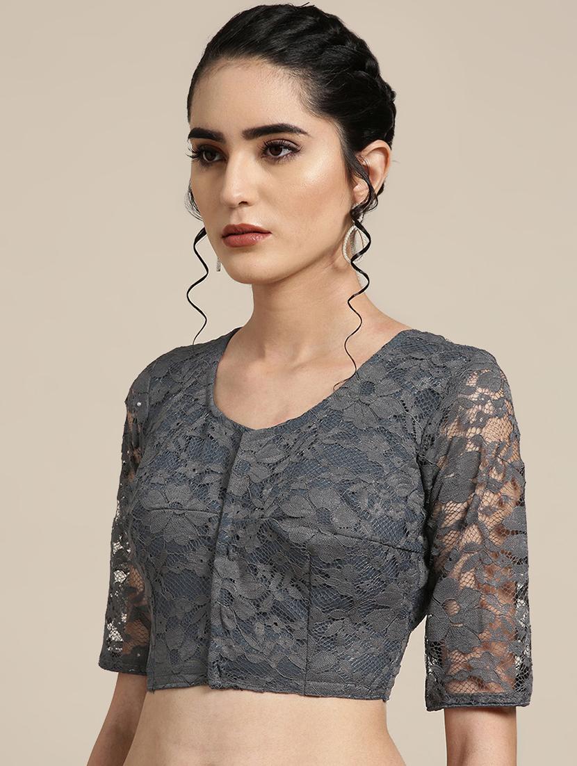 net solid saree with blouse - 16527679 - Zoom Image - 3