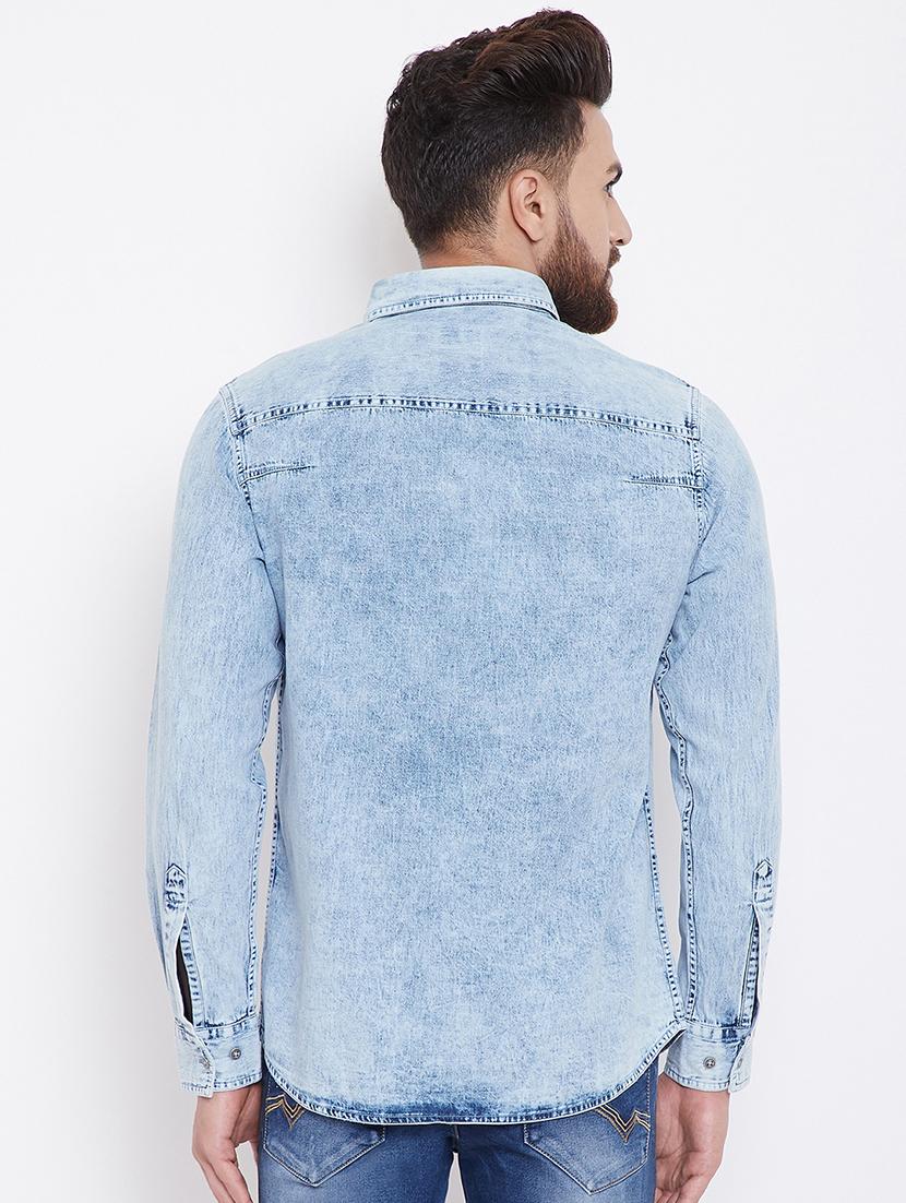 light blue faded denim casual shirt - 16528146 - Zoom Image - 3