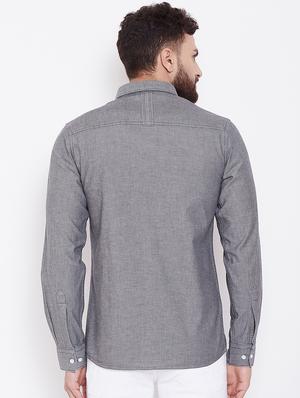 grey solid casual shirt - 16528149 - Standard Image - 3