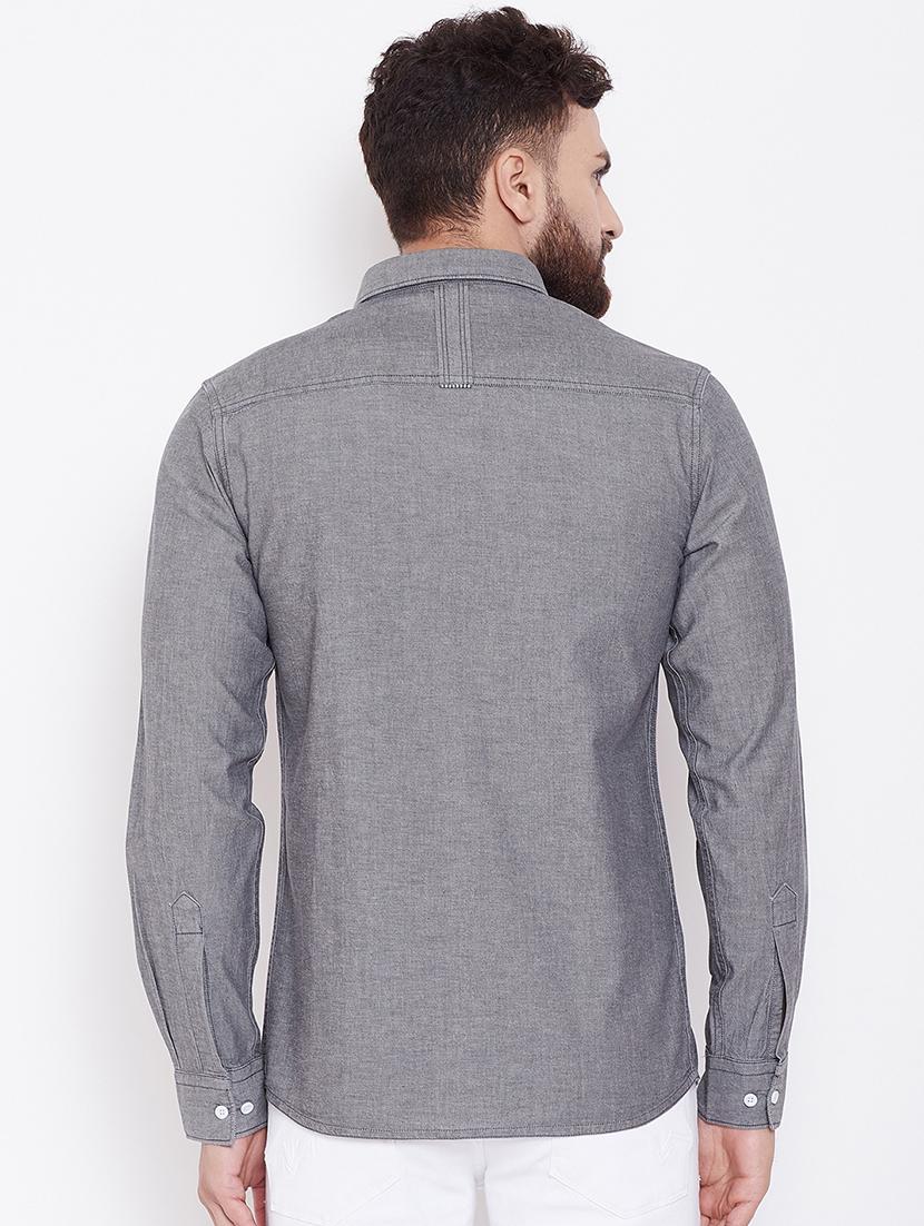 grey solid casual shirt - 16528149 - Zoom Image - 3