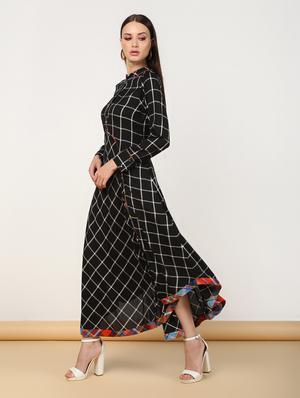 checkered asymmetric flared ethnic dress - 16528487 - Standard Image - 3