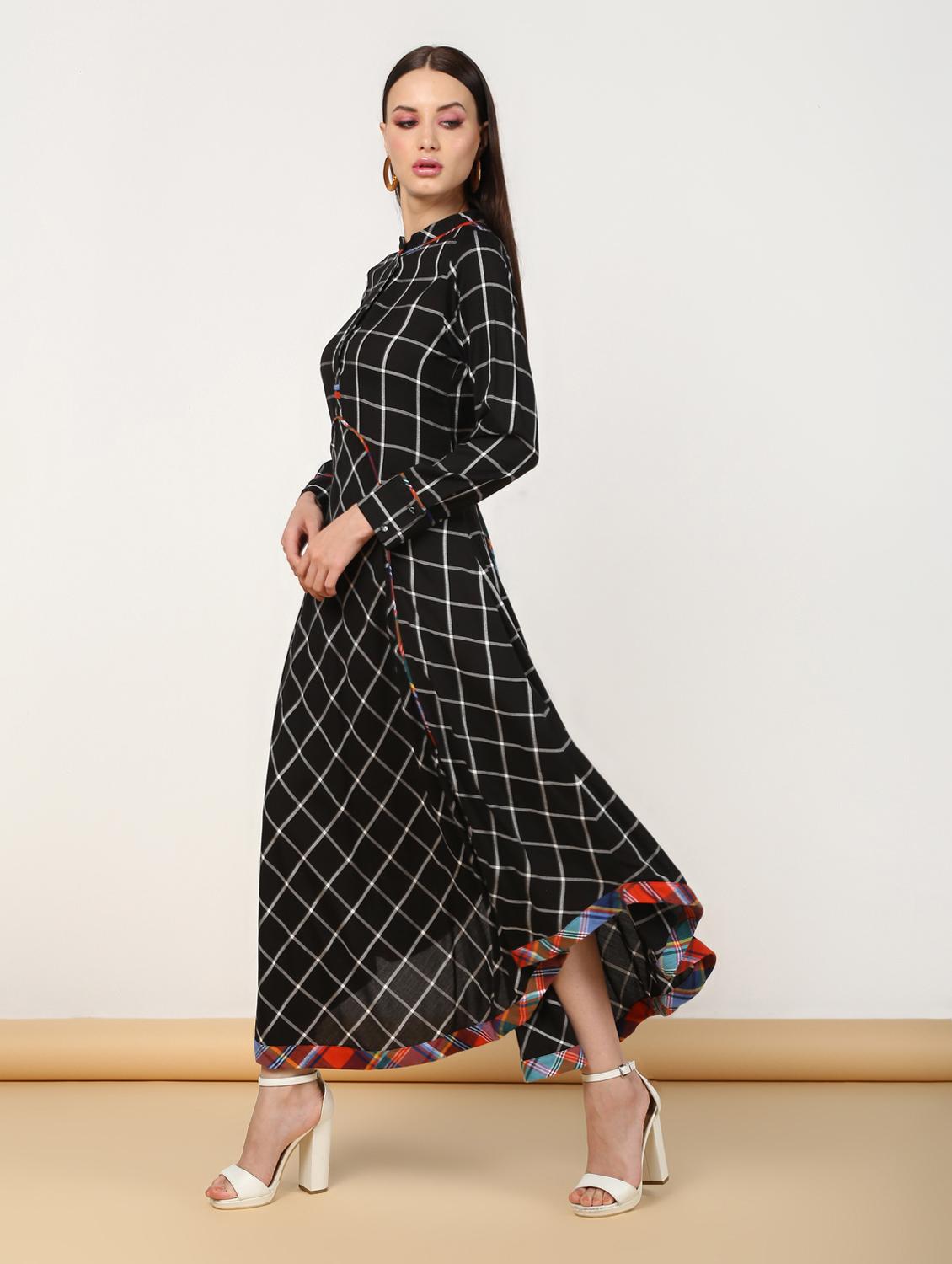 checkered asymmetric flared ethnic dress - 16528487 - Zoom Image - 3