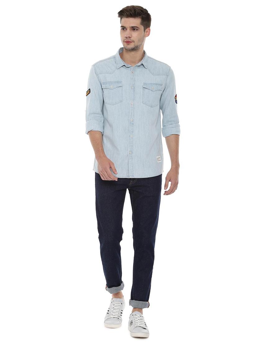 light blue solid casual shirt - 16529309 - Zoom Image - 3
