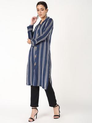 striped straight kurta - 16529619 - Standard Image - 3