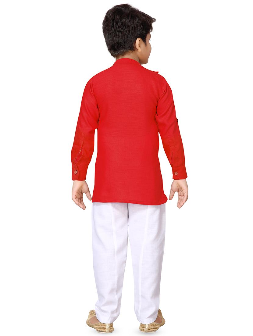 red cotton kurta pyjama set - 16530660 - Zoom Image - 3