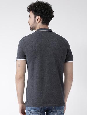 grey solid polo t-shirt - 16530825 - Standard Image - 3