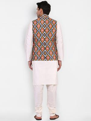 white silk blend kurta pyjama set with nehru jacket - 16531153 - Standard Image - 3