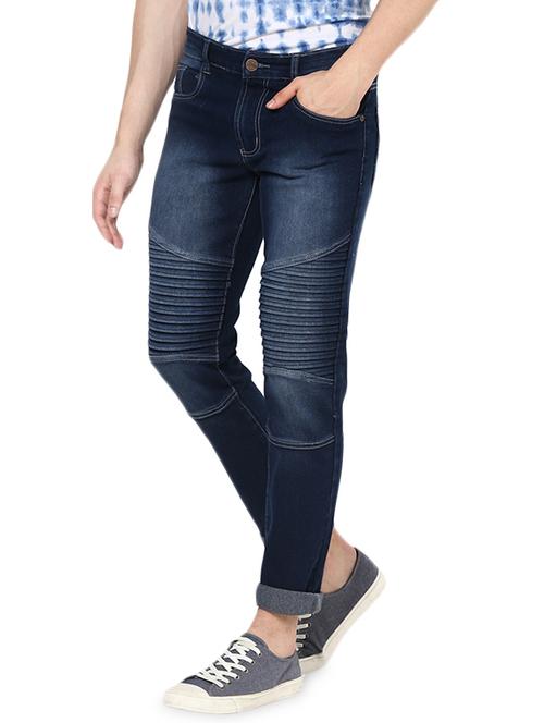 dark blue light washed biker denim jeans - 16531214 - Standard Image - 1