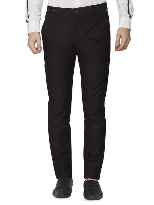 maroon textured flat front casual trouser - 16532464 - Standard Image - 1