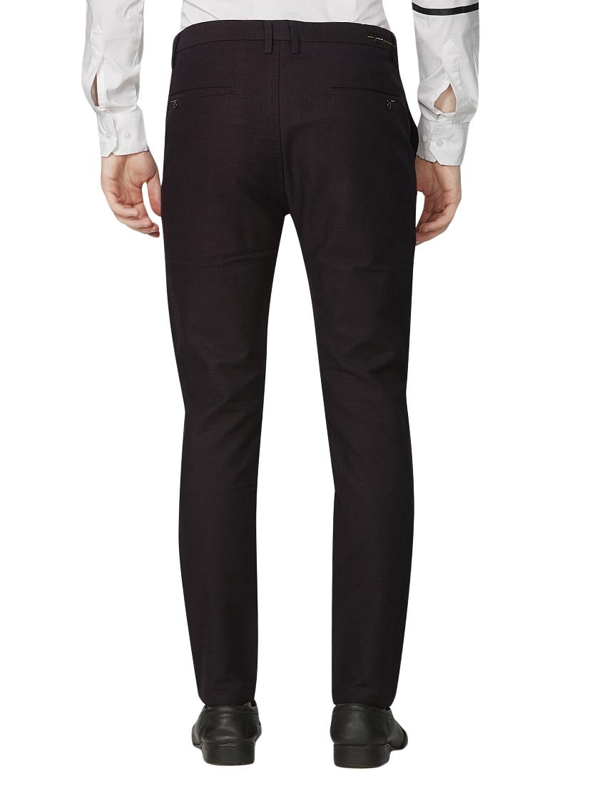 maroon textured flat front casual trouser - 16532464 - Zoom Image - 3