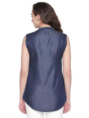 mandarin neck high low shirt - 16534739 - Standard Image - 3