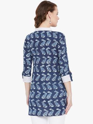 indigo a-line kurti - 16538242 - Standard Image - 3