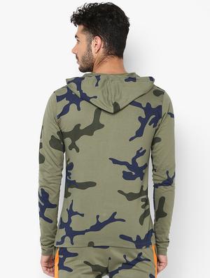 green camouflage print hooded t-shirt - 16539818 - Standard Image - 3