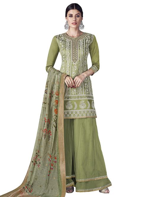 embroidered semi-stitched suit - 16542394 - Standard Image - 1