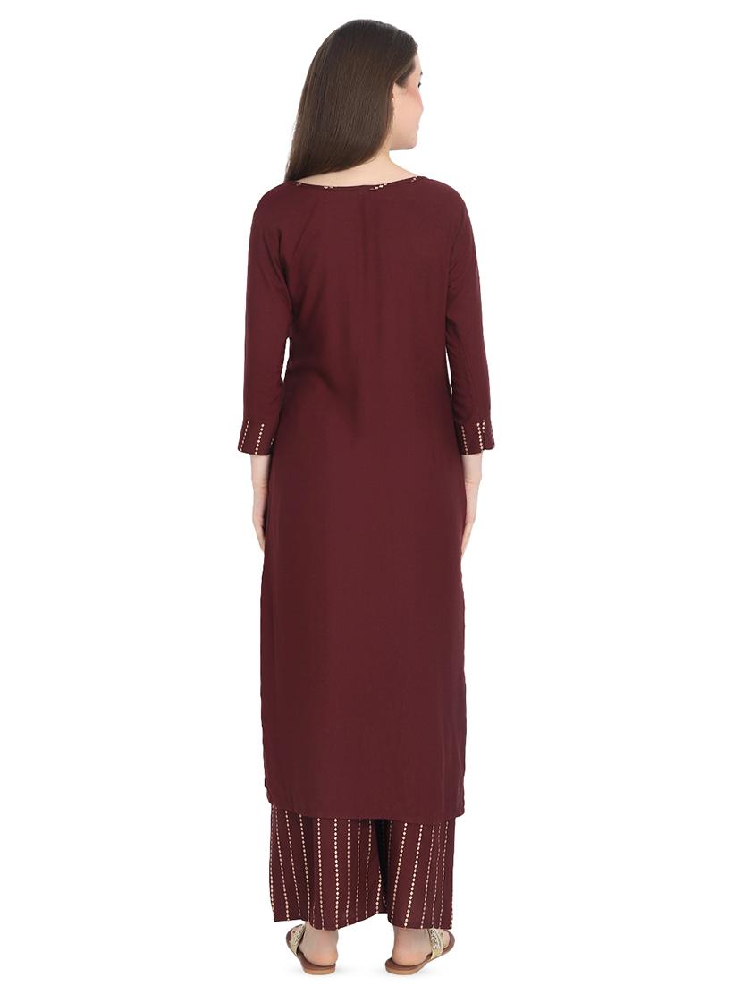 embellished solid kurta palazzo set - 16543001 - Zoom Image - 3