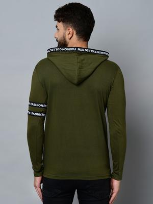 olive green taped hooded t-shirt - 16544824 - Standard Image - 3