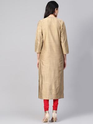 solid silk straight kurta - 16544991 - Standard Image - 3