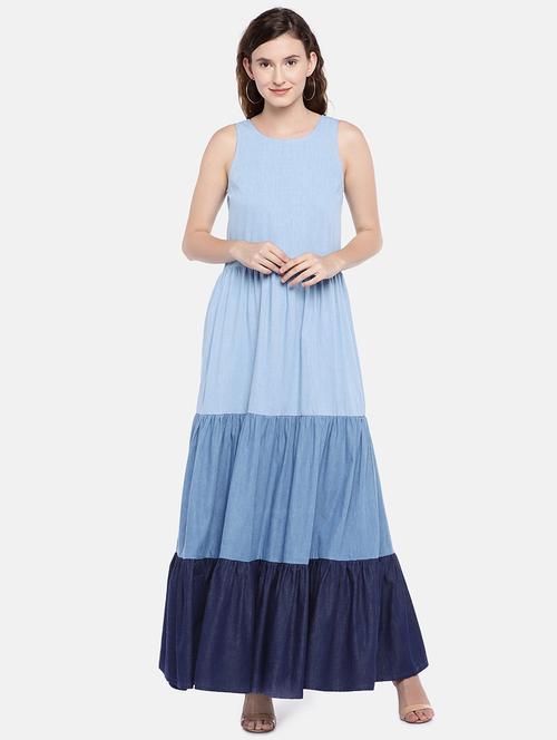 round neck color block tiered dress - 16545198 - Standard Image - 1