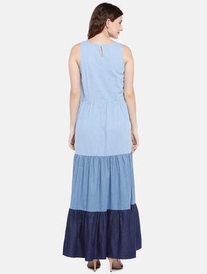 round neck color block tiered dress - 16545198 - Standard Image - 3