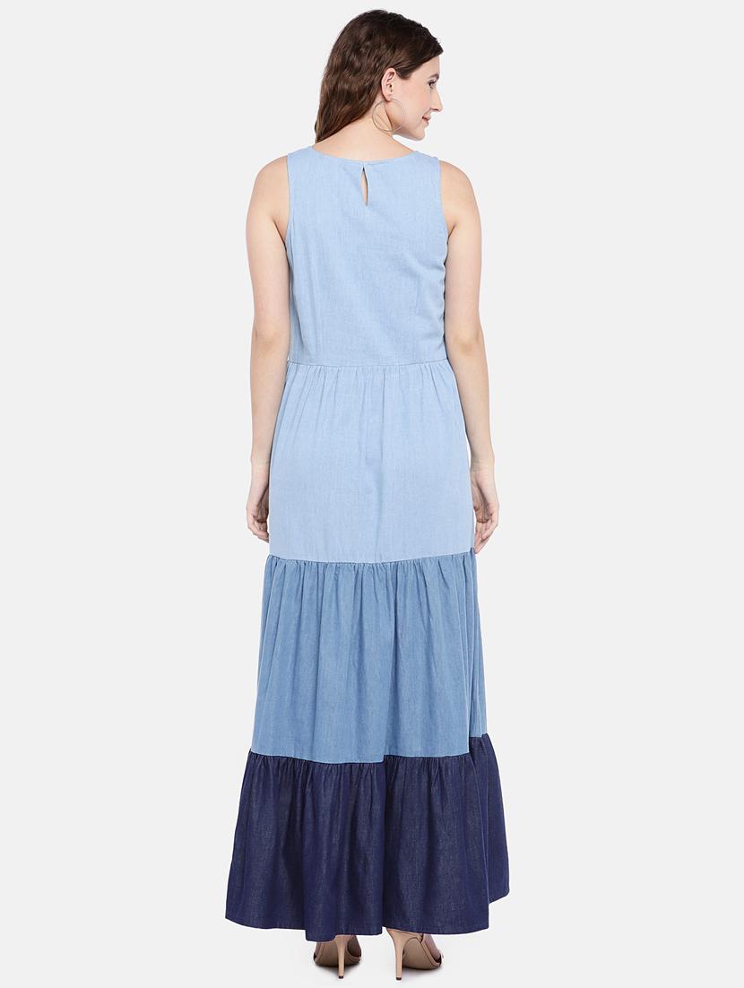 round neck color block tiered dress - 16545198 - Zoom Image - 3