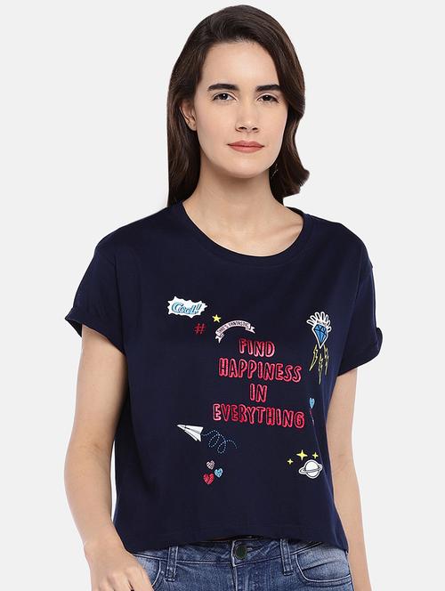 round neck quirky print boxy tee - 16545247 - Standard Image - 1