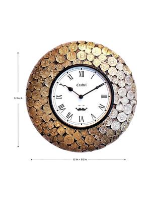 antique coin studded brass metal fitted decorative wall clock - 16545668 - Standard Image - 3