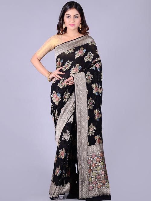 floral banarasi saree with blouse - 16545773 - Standard Image - 1