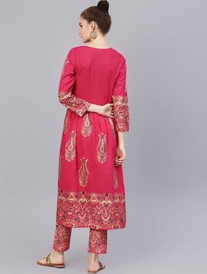 fuchsia cotton kurta pant set - 16546088 - Standard Image - 3