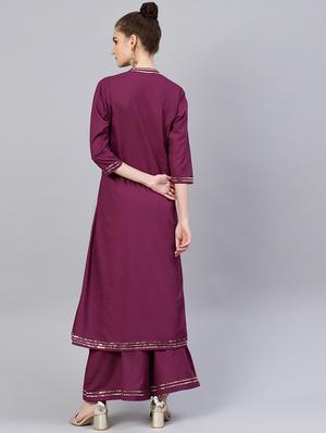 solid kurta palazzo set - 16546093 - Standard Image - 3