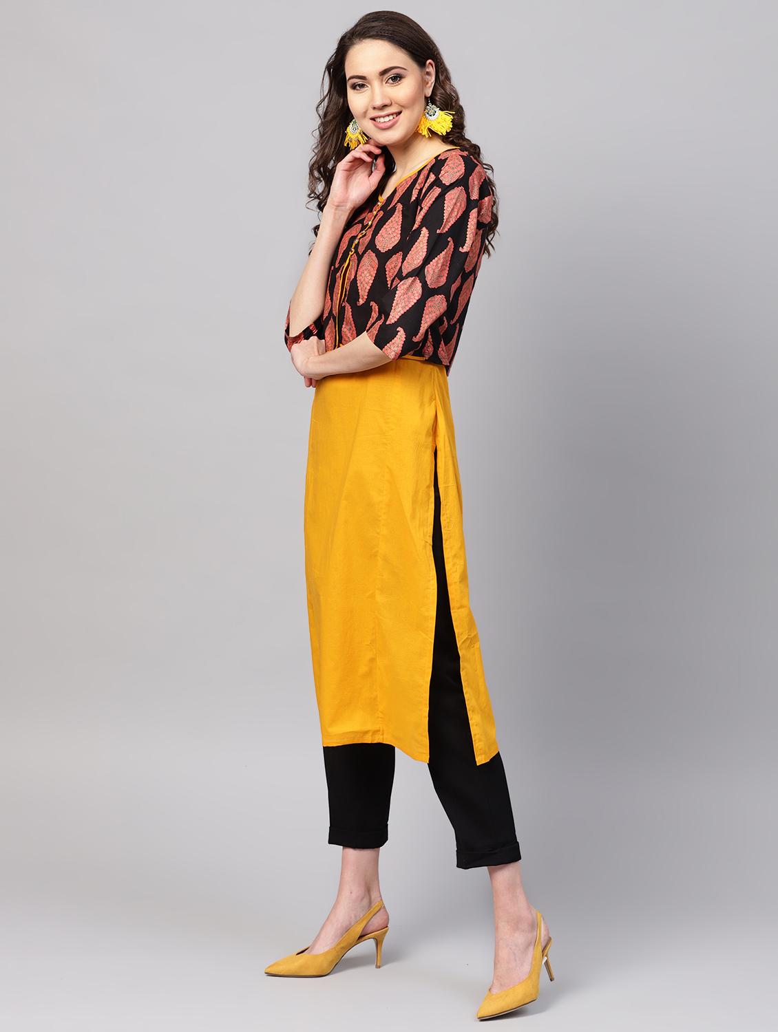 solid straight kurta with paisley jacket - 16546558 - Zoom Image - 3