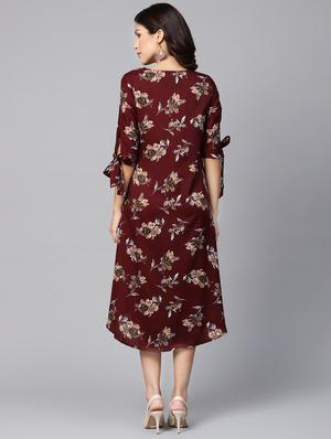 tie up sleeved floral a-line dress - 16546608 - Standard Image - 3