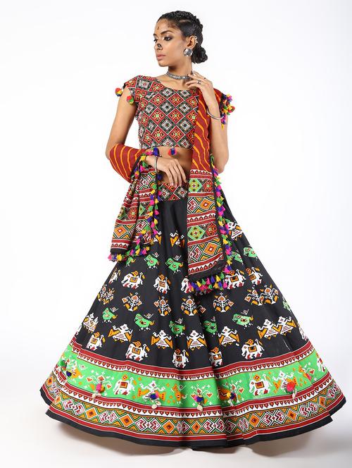 black cotton flared lehenga - 16547264 - Very Small Image - 1