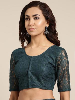 solid net saree with blouse - 16549464 - Standard Image - 3