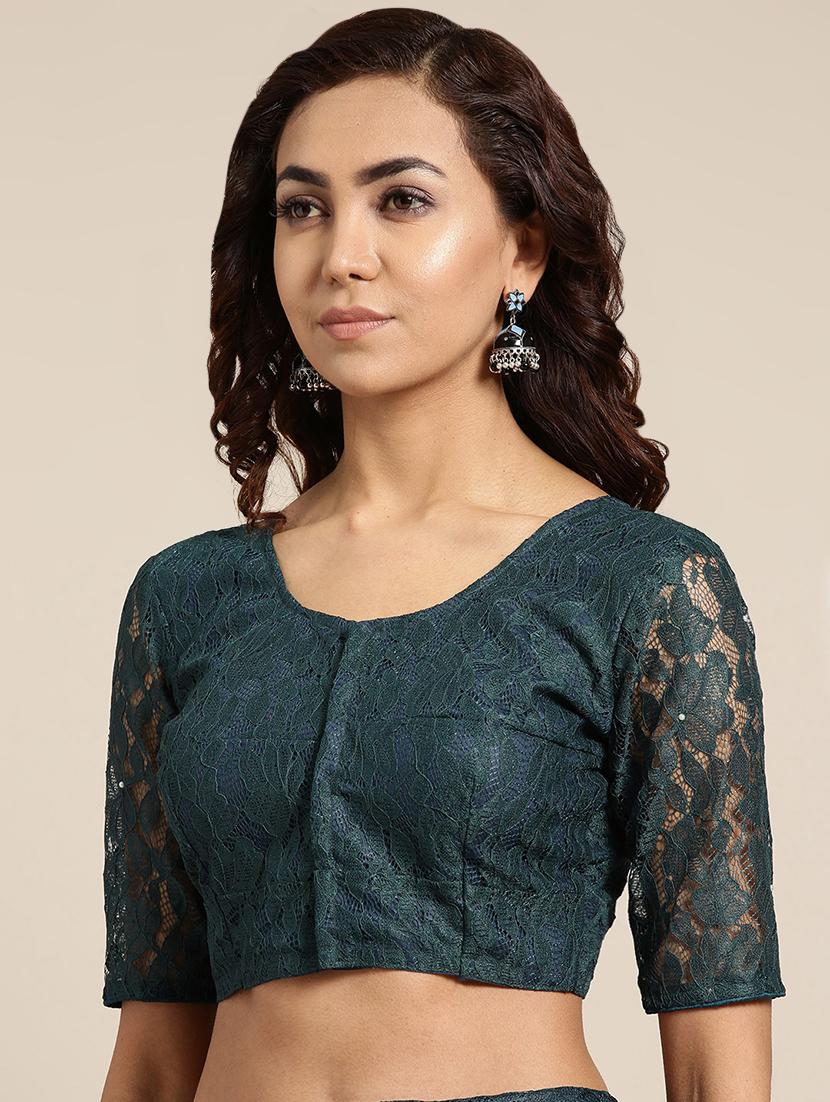 solid net saree with blouse - 16549464 - Zoom Image - 3