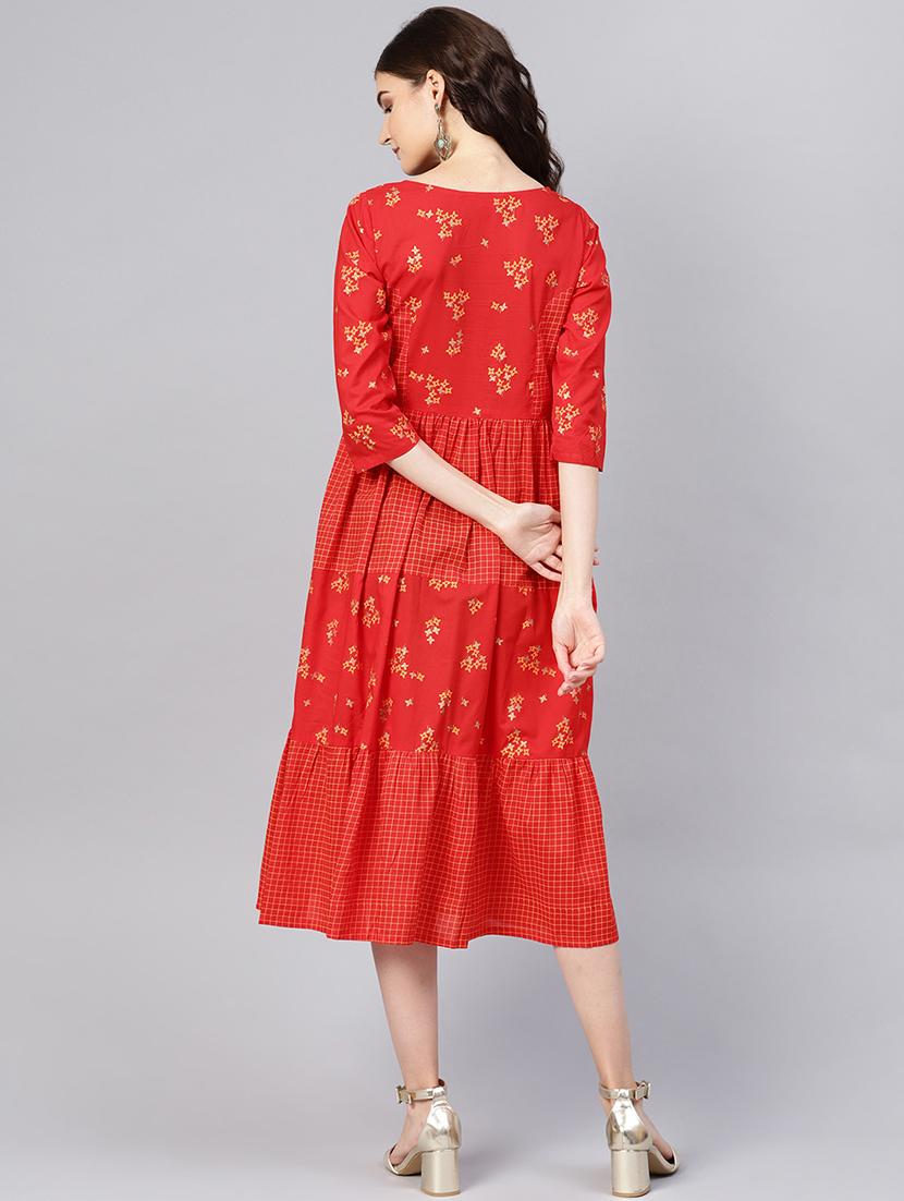 round neck gathered a-line dress - 16549654 - Zoom Image - 3