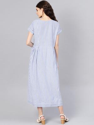 gathered striped a-line dress - 16549659 - Standard Image - 3