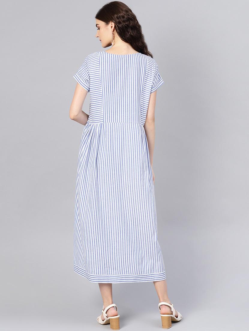 gathered striped a-line dress - 16549659 - Zoom Image - 3
