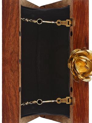 brown wood structured clutch - 16550305 - Standard Image - 3