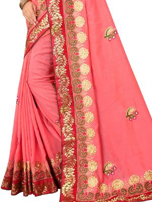 pink silk blend embroidered saree with blouse - 16550700 - Standard Image - 3