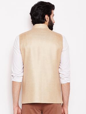beige silk solid nehru jacket - 16550834 - Standard Image - 3