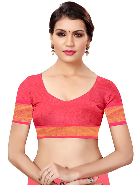 solid printed saree with blouse - 16550842 - Zoom Image - 3