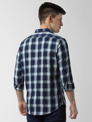 navy blue checkered casual shirt - 16551296 - Standard Image - 3