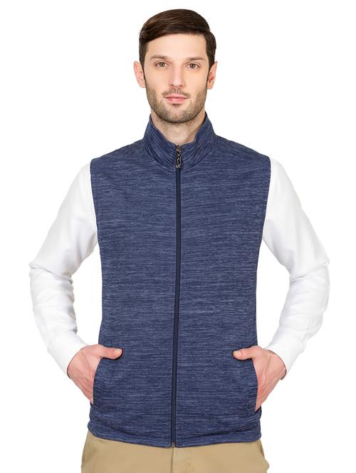 blue solid casual jacket - 16551643 - Standard Image - 1